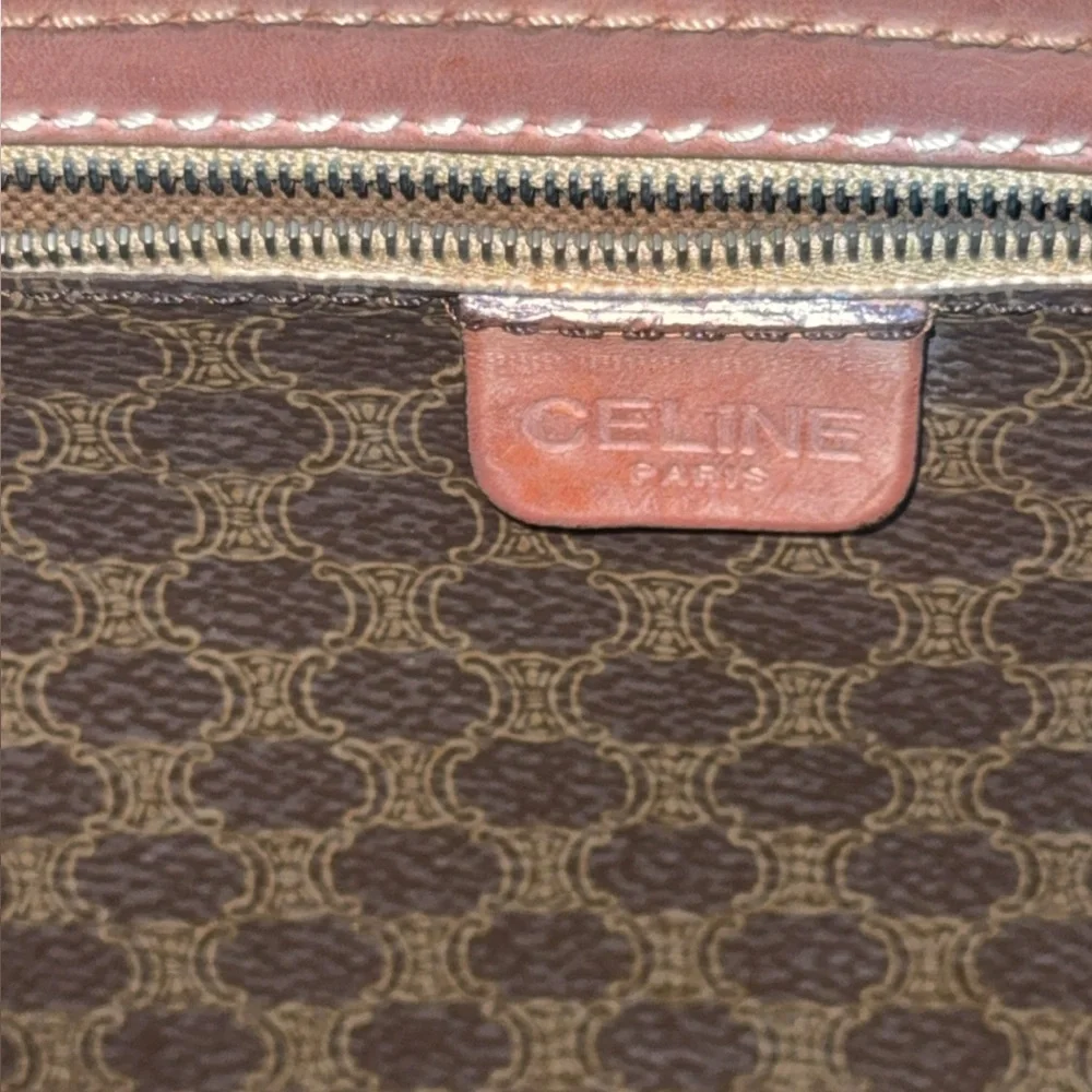CELINE MACADAM PATTERN BOSTON BAG BROWN PVC GOLD w/ KEY LOCK AUTHENTIC - Picture 3 of 15